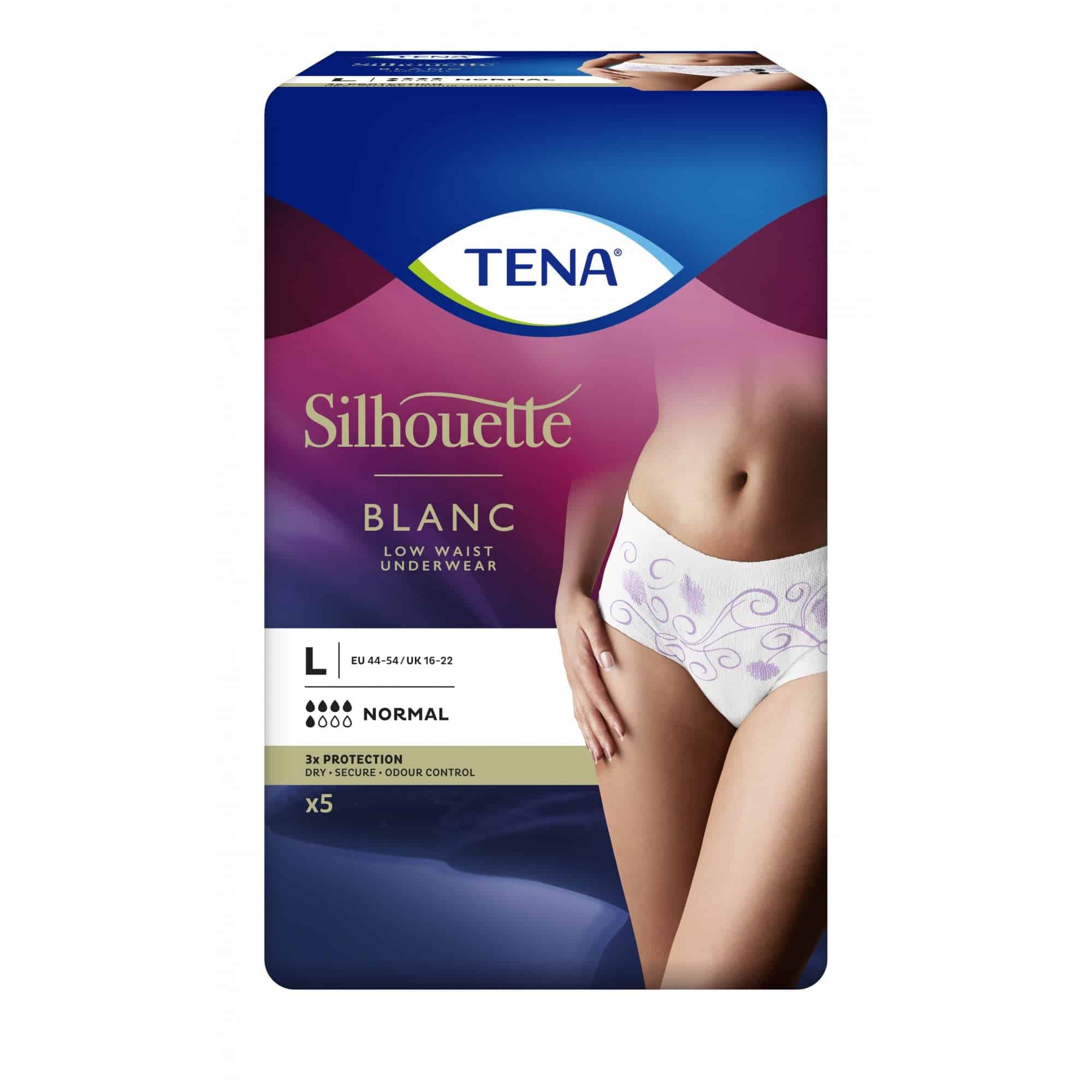 Tena - Silhouette Low Waist Underwear Blanc Large 5 Pack - Tena