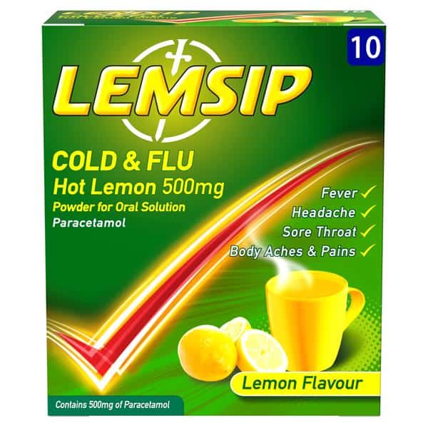 Lemsip Original Cold & Flu Lemon Powder For Oral Solution 10 Pack